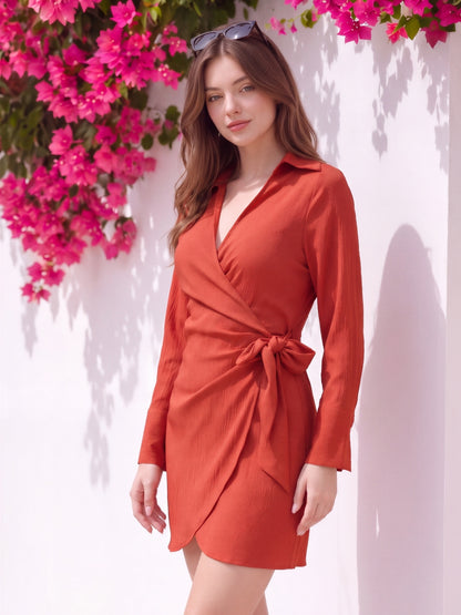 Premium Fabric Mini Wrap Dress