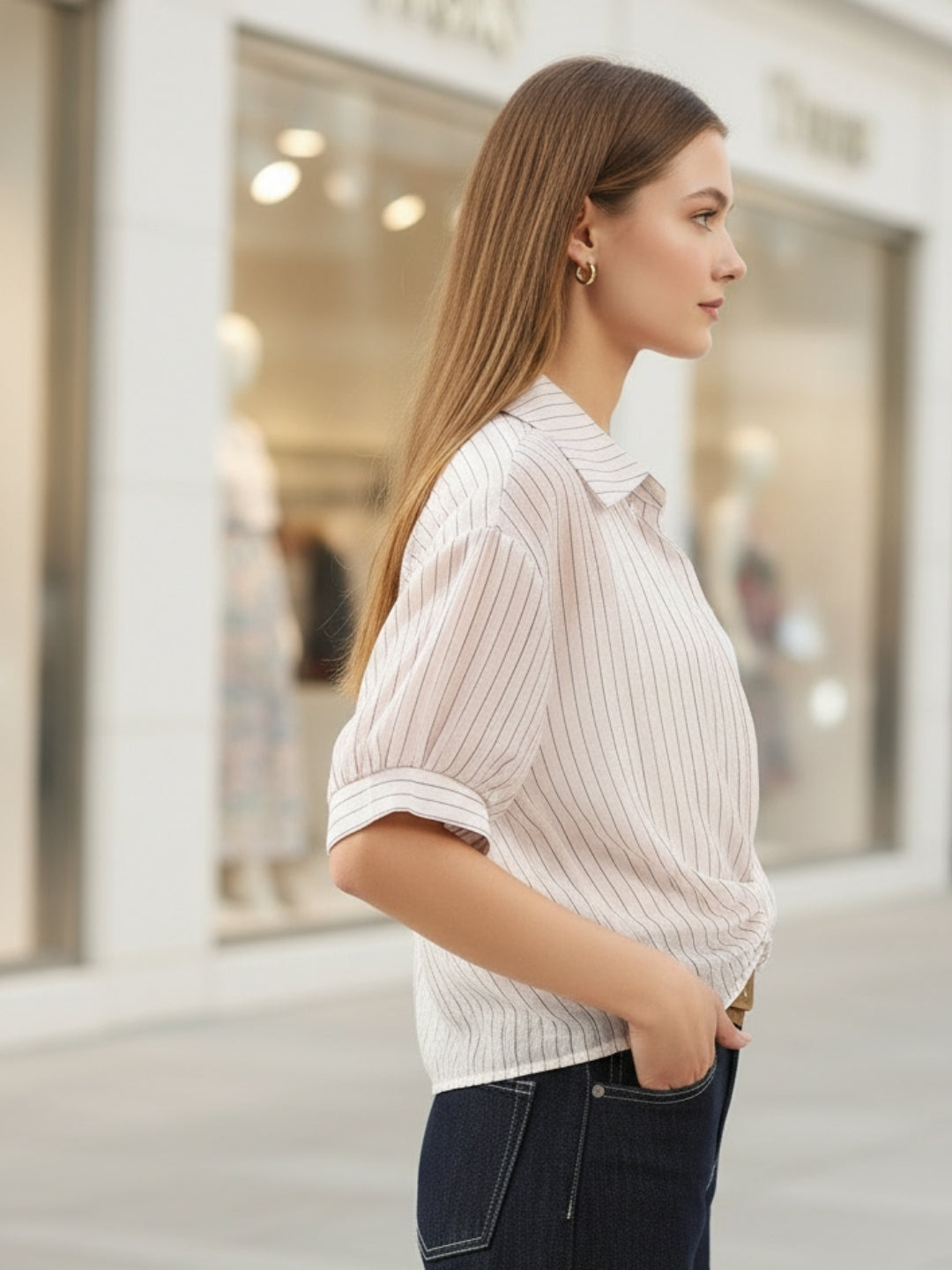 Blush Pink Striped  Oversized Top with inner tank top and necklace
