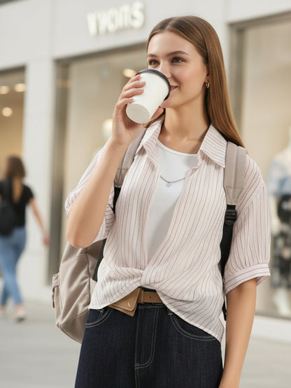 Blush Pink Striped  Oversized Top with inner tank top and necklace