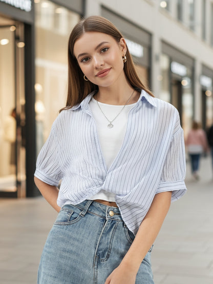 Blue & White Striped  Oversized Top with inner tank top and necklace