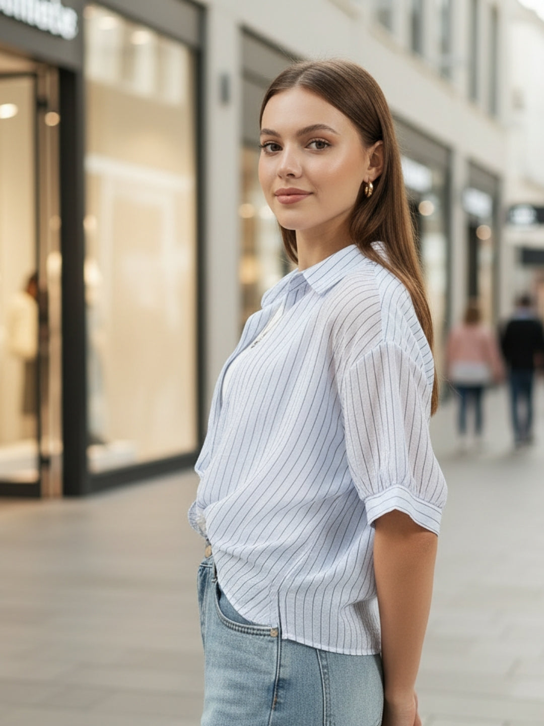Blue & White Striped  Oversized Top with inner tank top and necklace