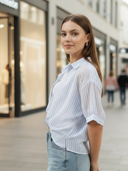 Blue & White Striped  Oversized Top with inner tank top and necklace