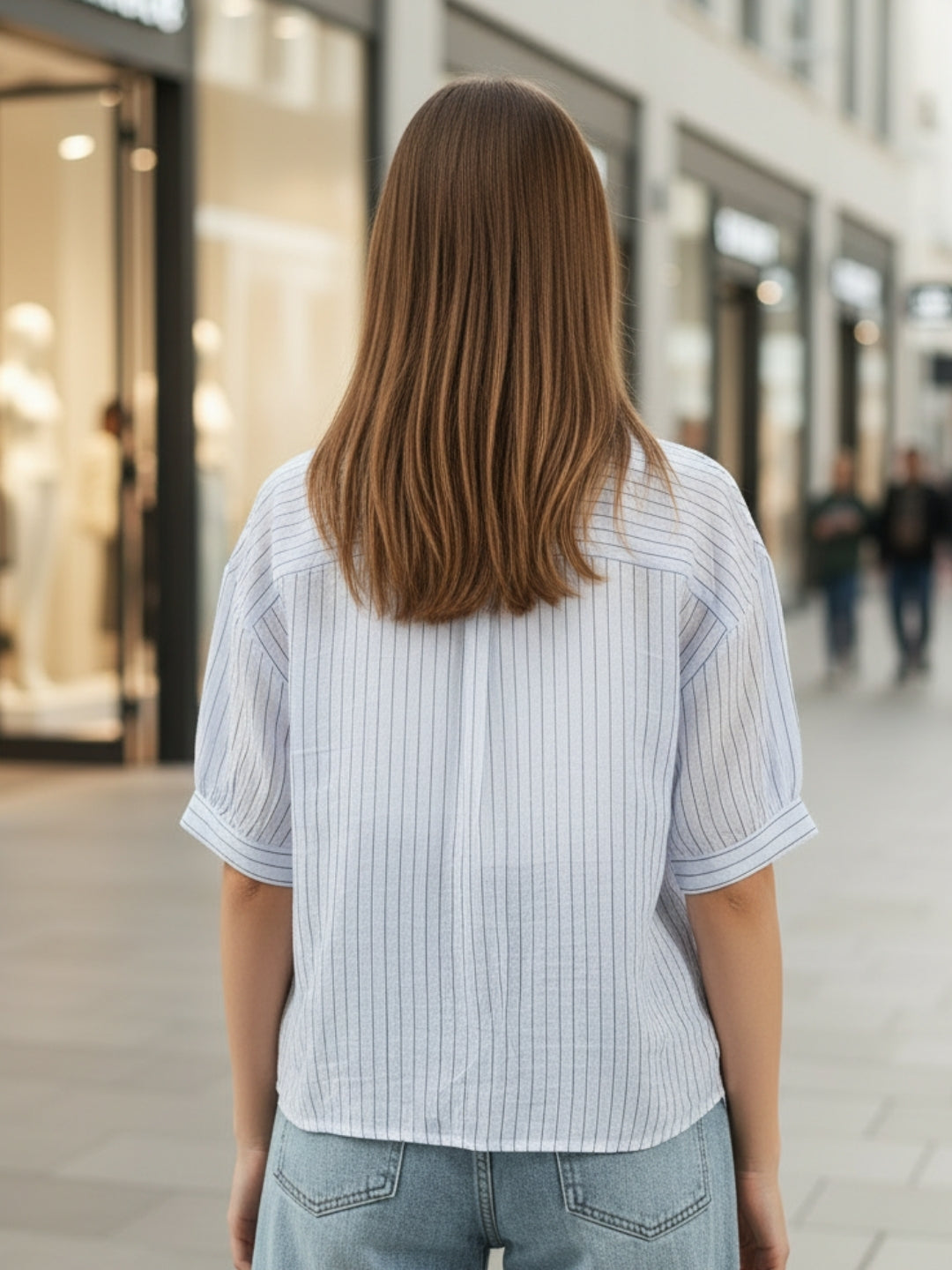 Blue & White Striped  Oversized Top with inner tank top and necklace