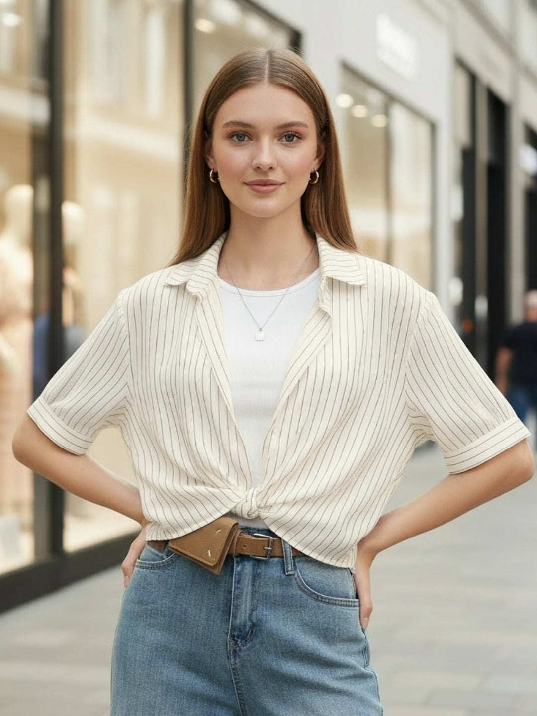 Off white Striped Oversized Top with inner tank top and necklace