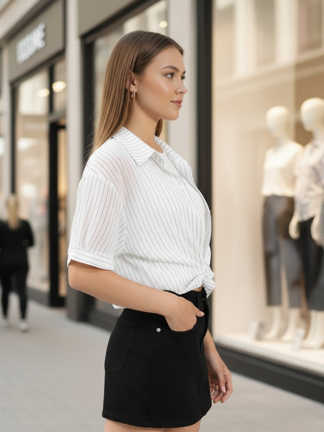 White Striped Oversized Top with inner tank top and necklace