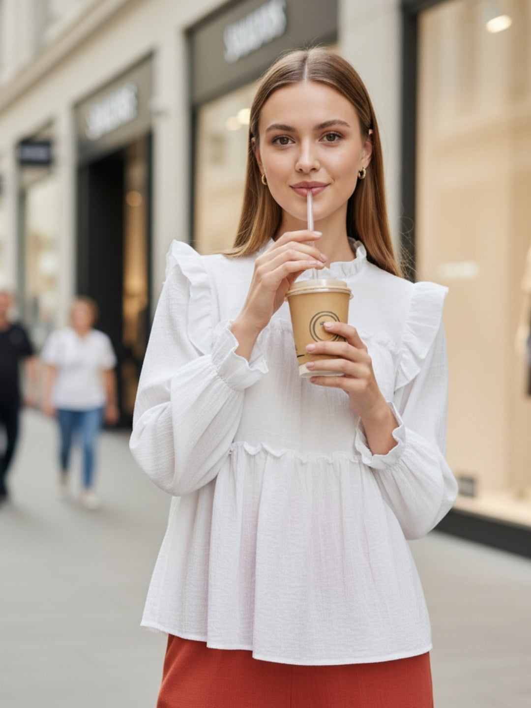 Dark White Ruffled Tiered Long Sleeve Flowy Top