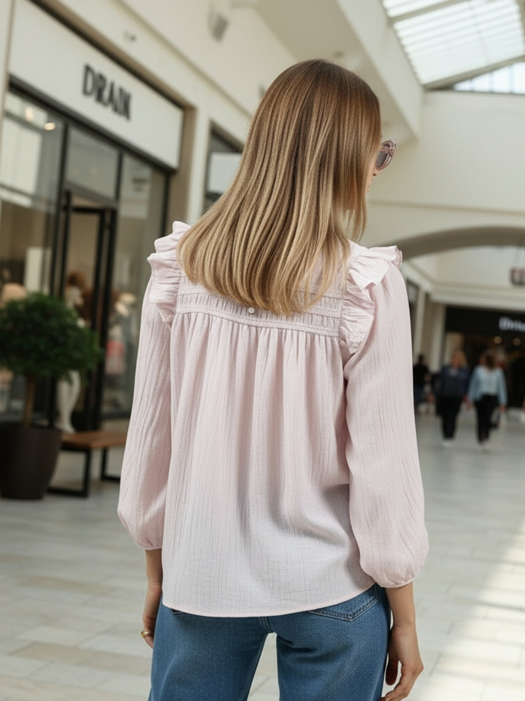 Blush Pink Cotton Nylon Ruffled Button-Front Top