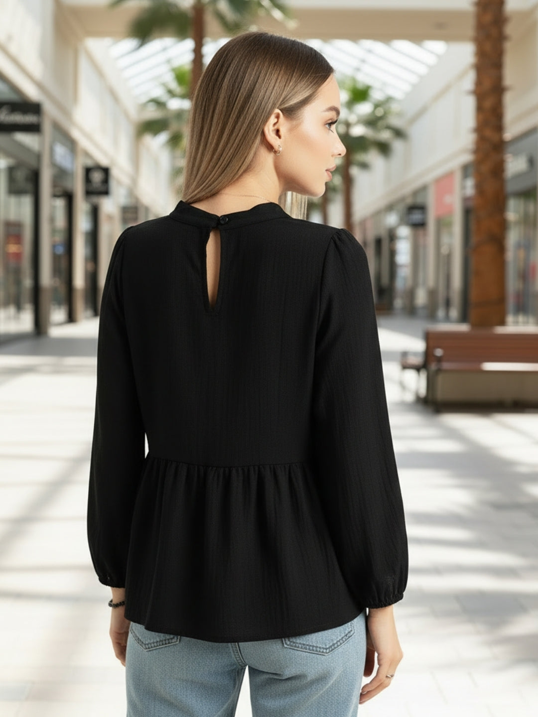 Black Bow Tie Peplum Stylish Top