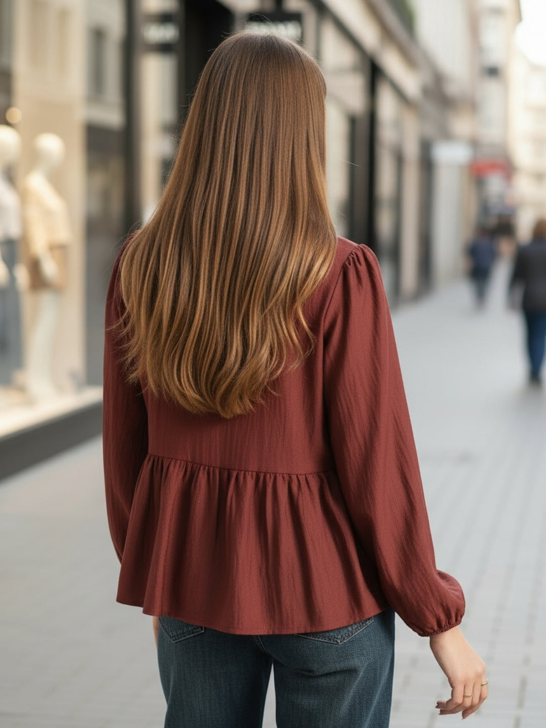 Rust Bow Tie Peplum Stylish Top