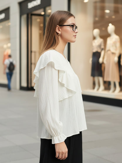 Offwhite Cotton Nylon Ruffle Top