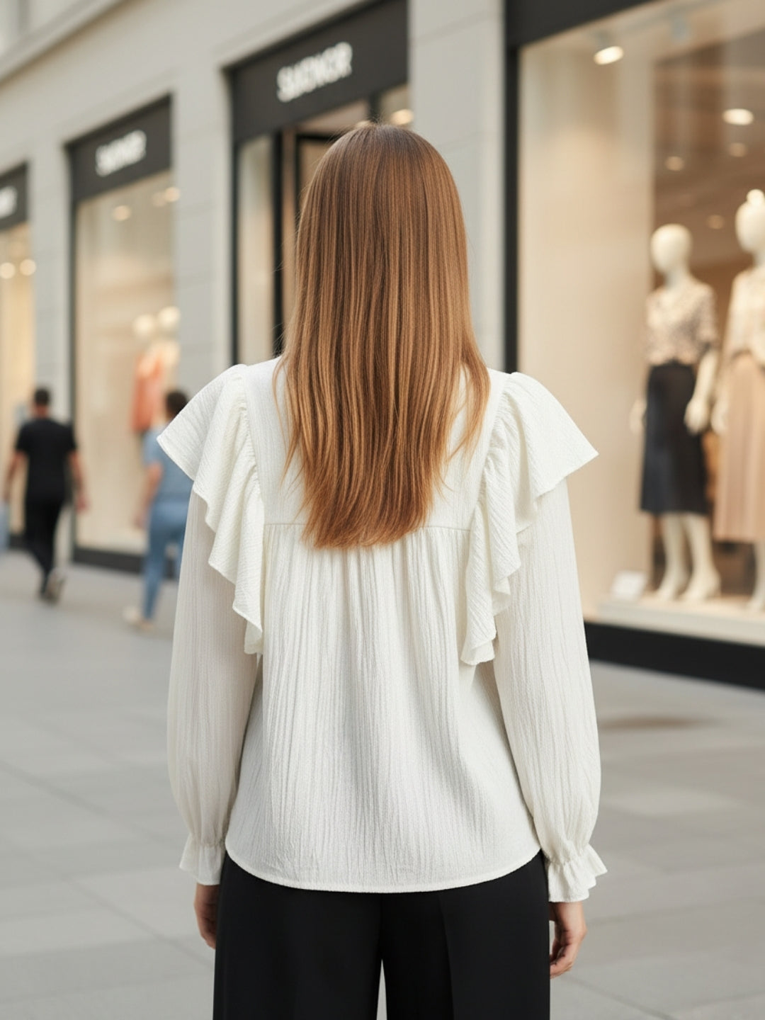 Offwhite Cotton Nylon Ruffle Top