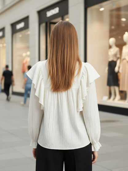 Offwhite Cotton Nylon Ruffle Top