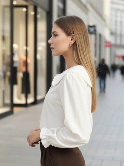Offwhite Peter Pan Collar OverSize Shirt with Floral Lace