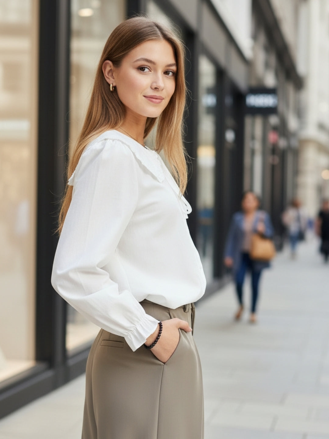 White Peter Pan Collar OverSize Shirt with Floral Lace