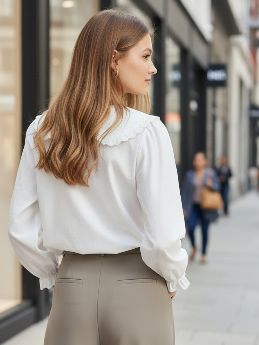 White Peter Pan Collar OverSize Shirt with Floral Lace