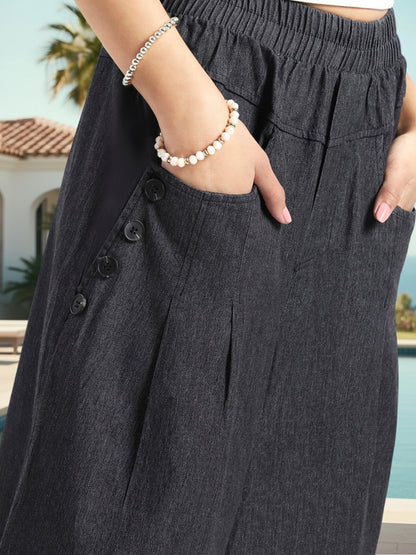 Wide Leg Button Pocket Denim