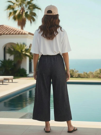 Wide Leg Button Pocket Denim