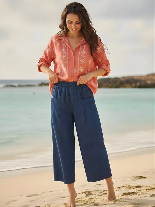 Wide Leg Button Pocket Denim