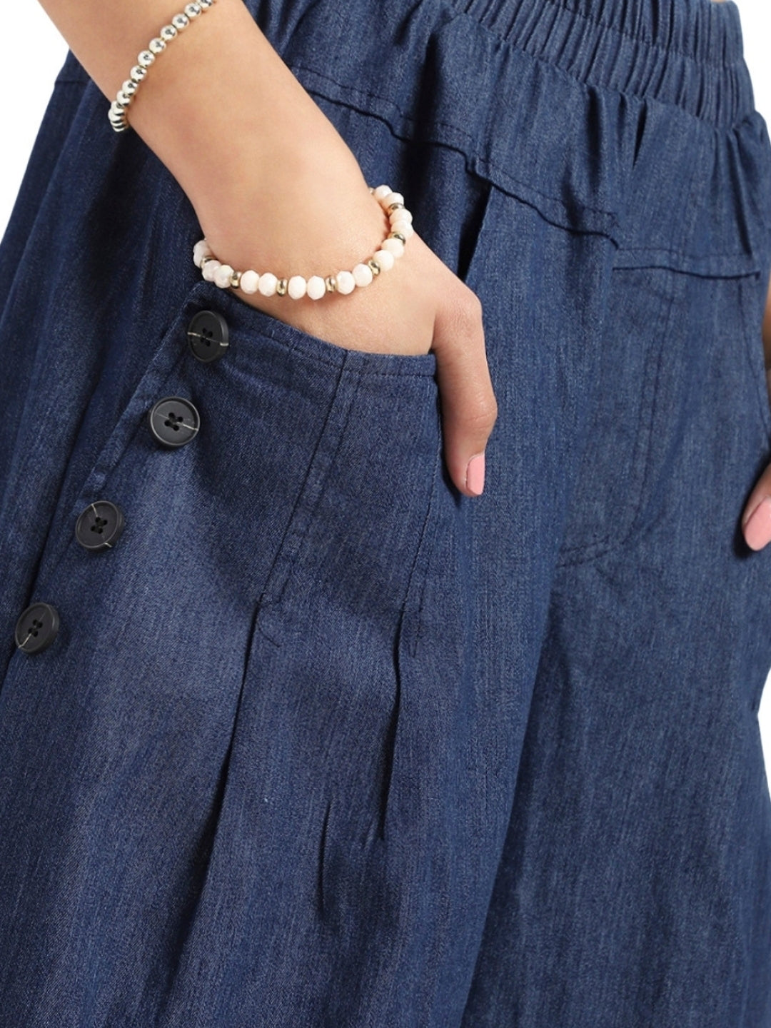 Wide Leg Button Pocket Denim