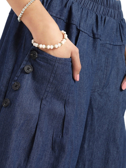 Wide Leg Button Pocket Denim