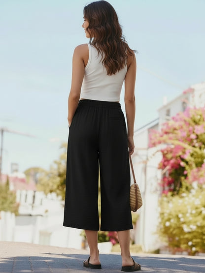 Cotton Nylon Wide-Leg Capris