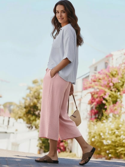 Cotton Nylon Wide-Leg Capris