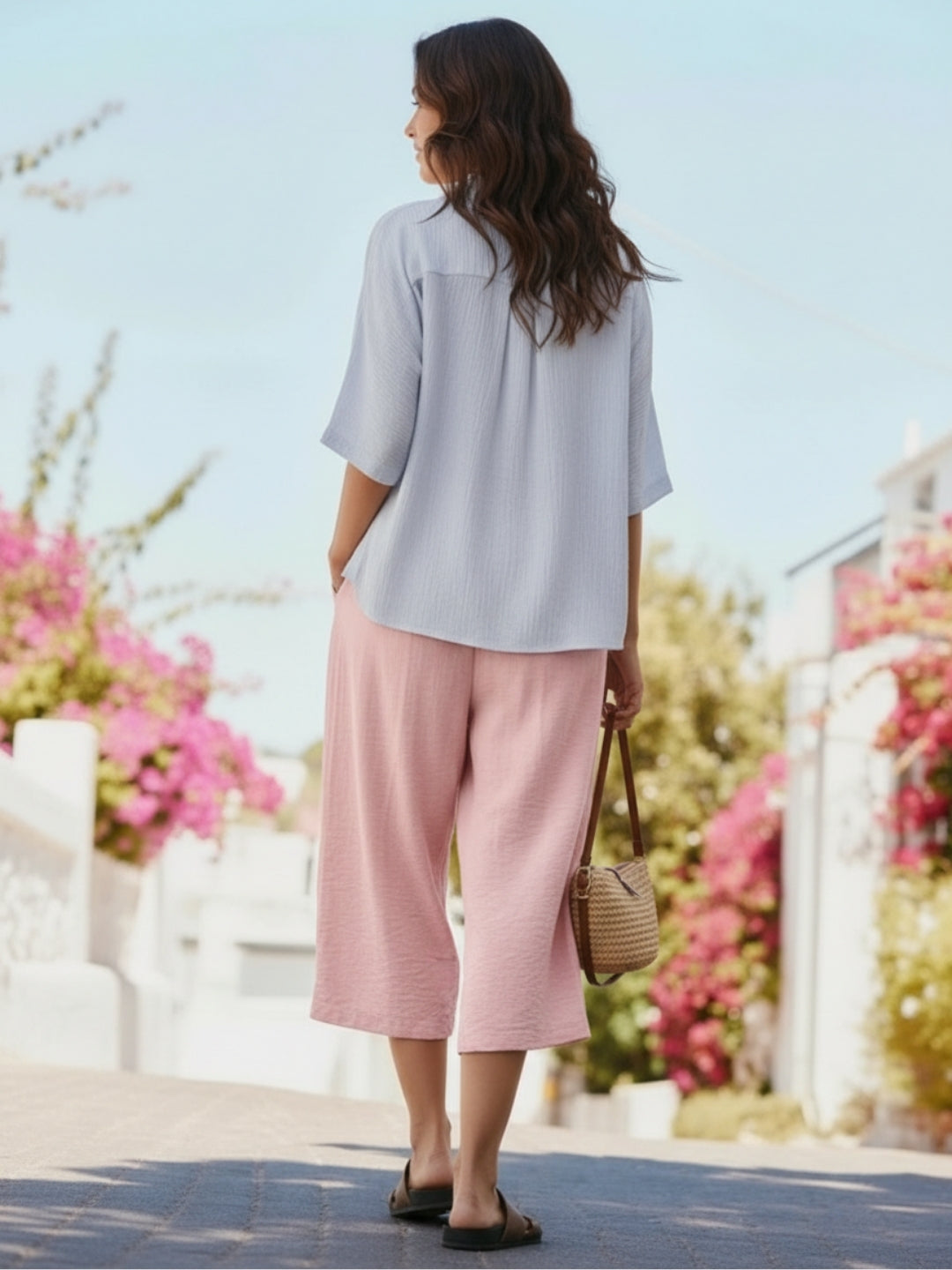 Cotton Nylon Wide-Leg Capris