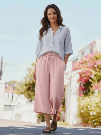 Cotton Nylon Wide-Leg Capris