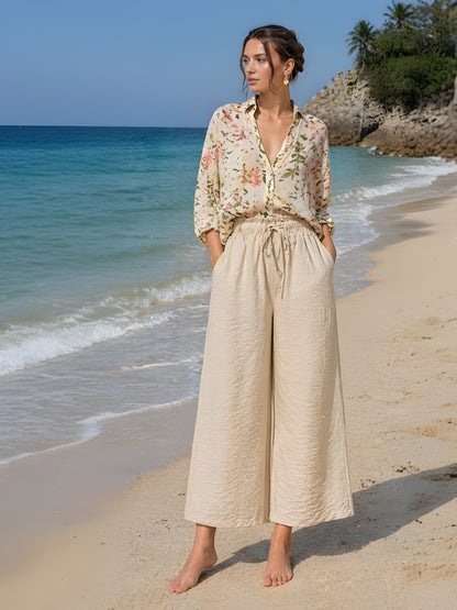 Cotton Nylon Wide Leg Trouser