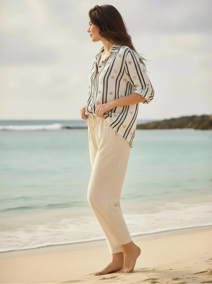 Cotton Nylon Wide Leg Trouser