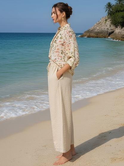 Cotton Nylon Wide Leg Trouser