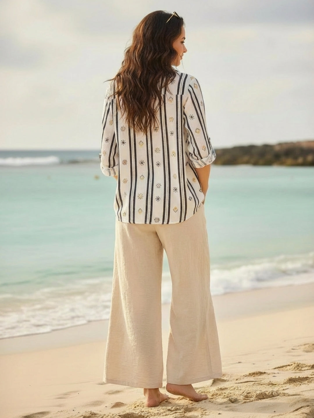 Cotton Nylon Wide Leg Trouser