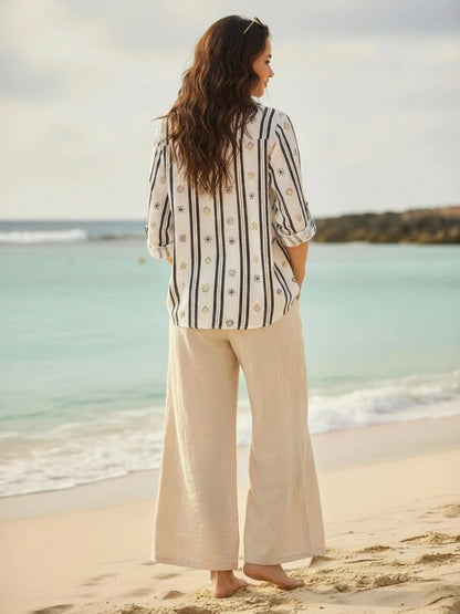 Cotton Nylon Wide Leg Trouser