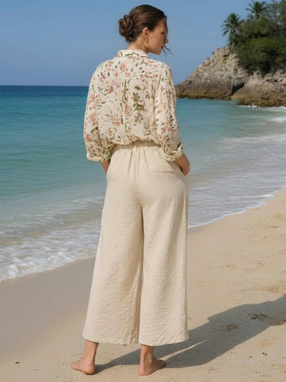Cotton Nylon Wide Leg Trouser