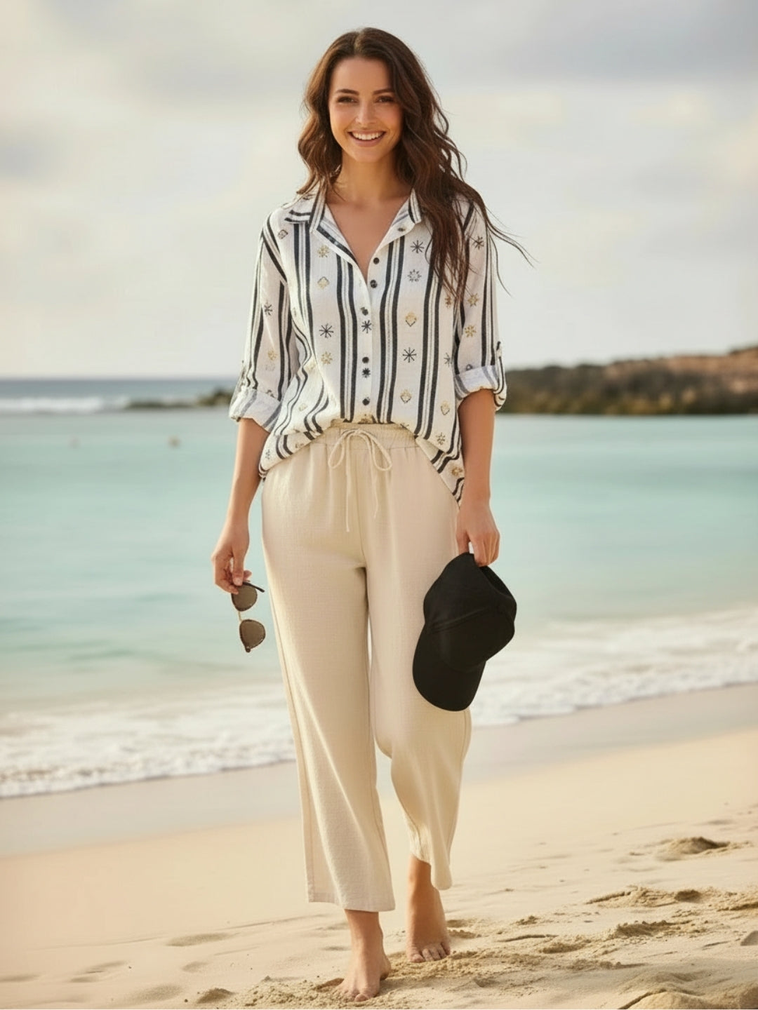 Cotton Nylon Wide Leg Trouser