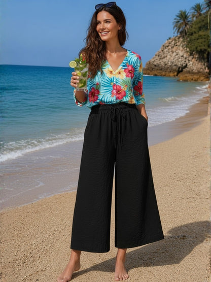 Cotton Nylon Wide Leg Trouser