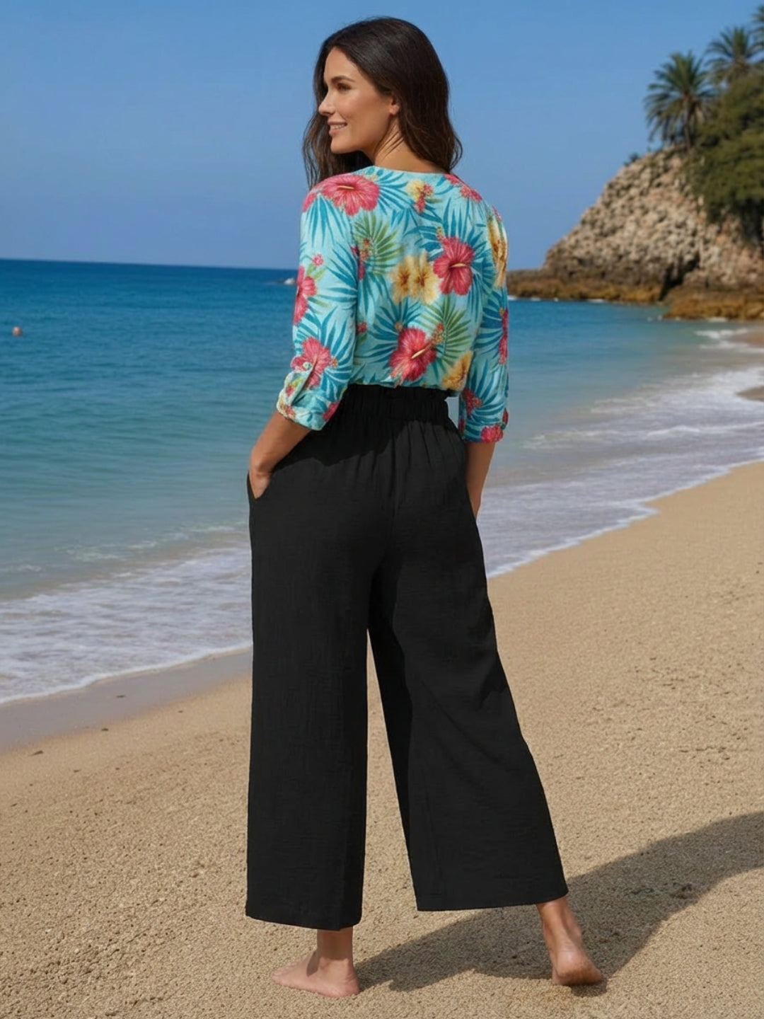Cotton Nylon Wide Leg Trouser