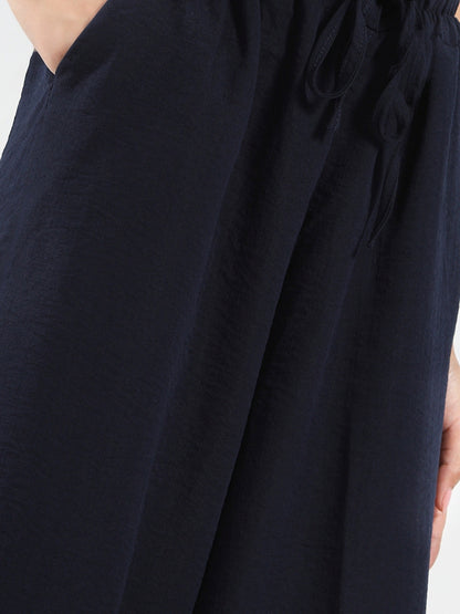 Cotton Nylon Wide Leg Trouser