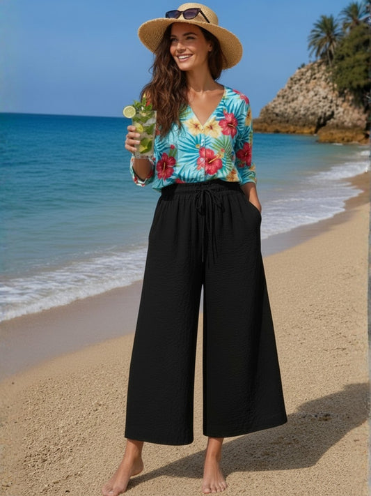 Cotton Nylon Wide Leg Trouser