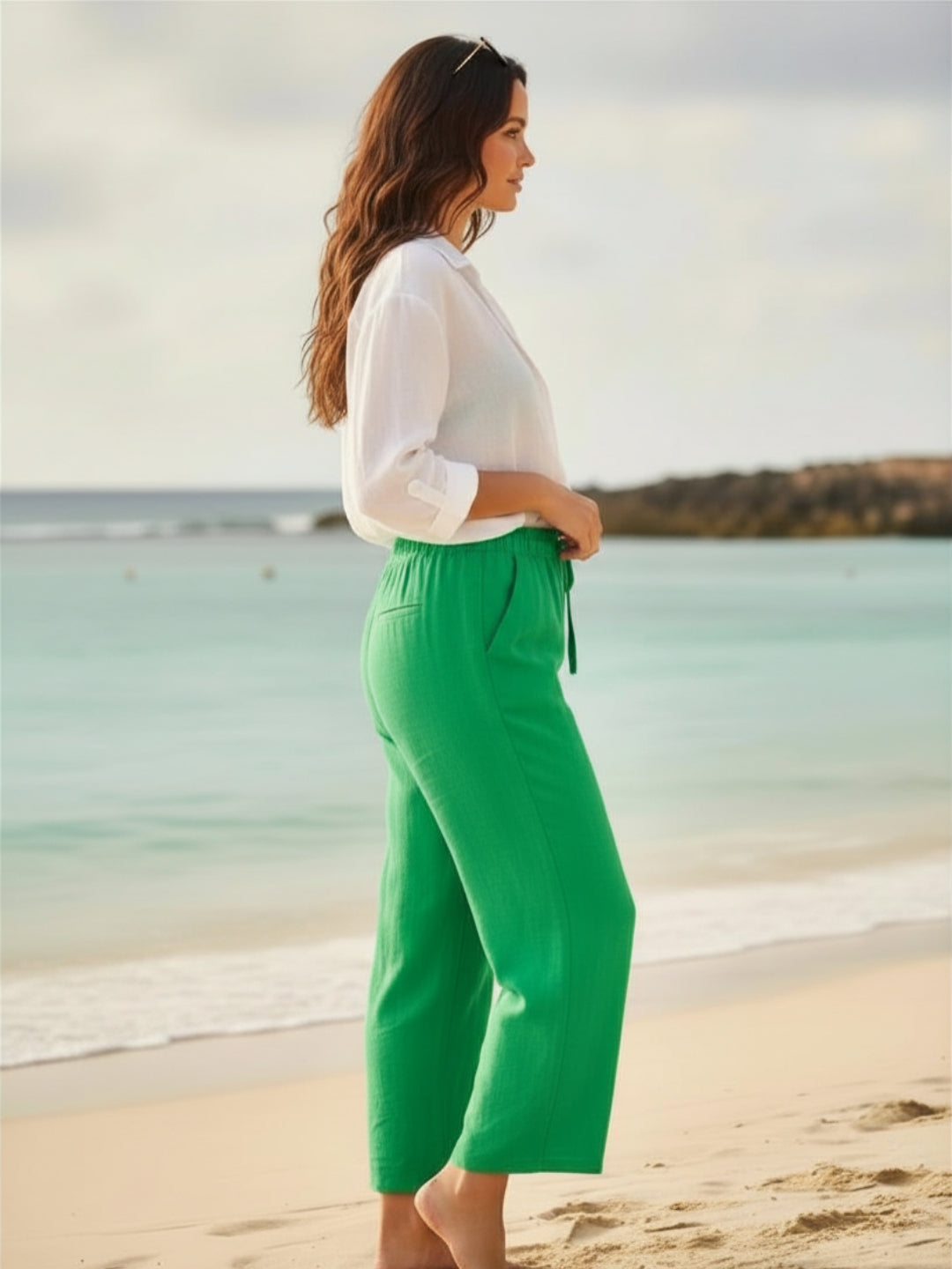 Cotton Nylon Wide Leg Trouser