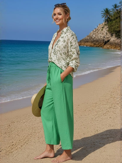 Cotton Nylon Wide Leg Trouser