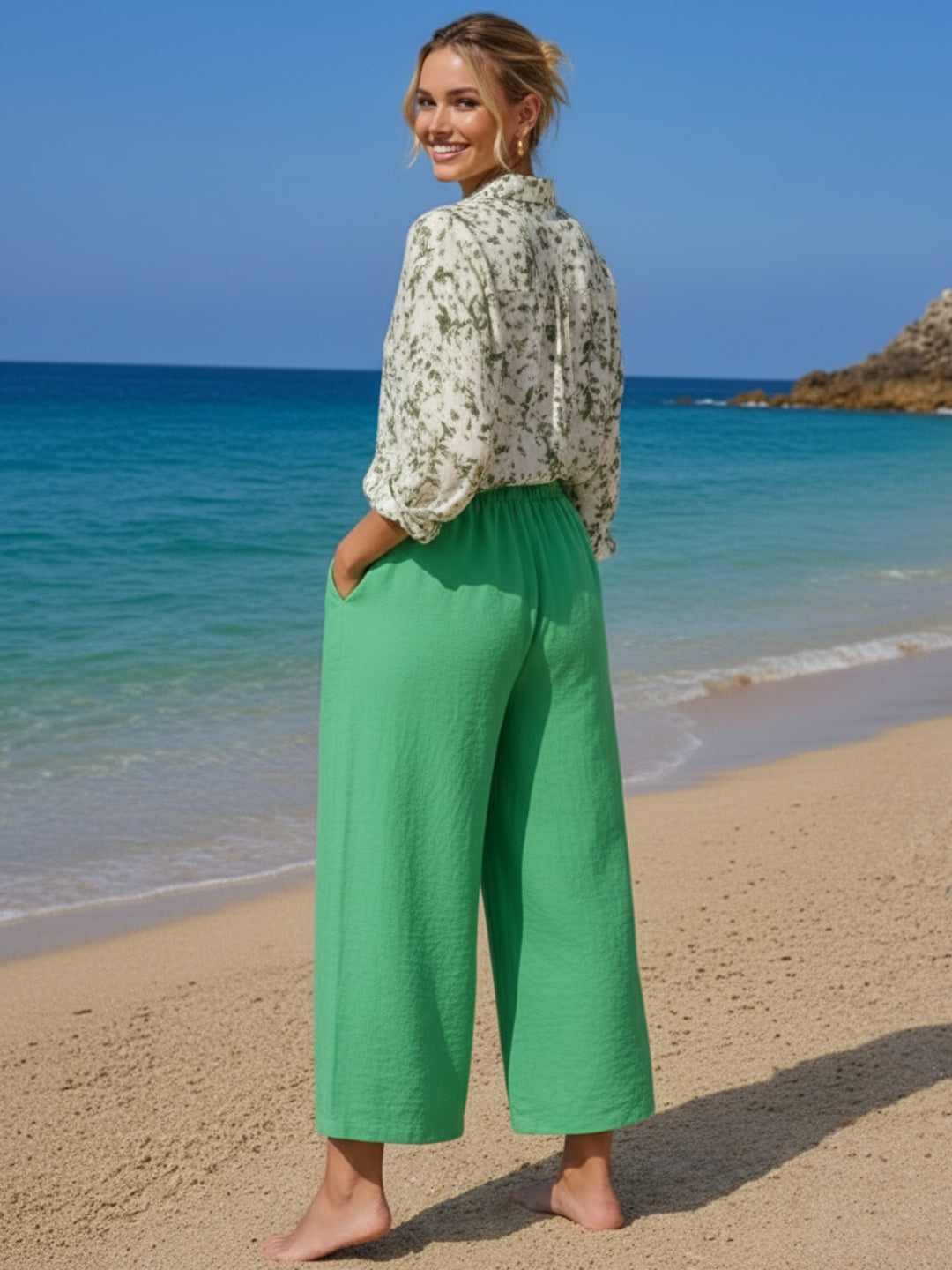Cotton Nylon Wide Leg Trouser