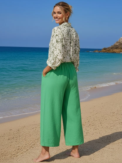 Cotton Nylon Wide Leg Trouser