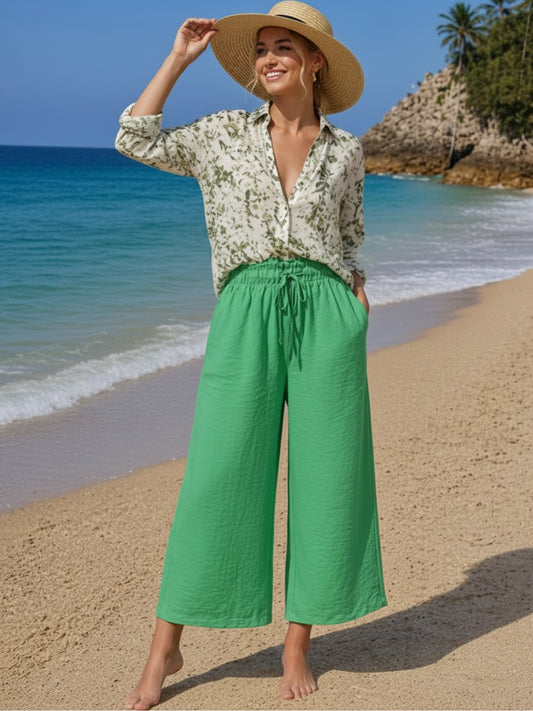 Cotton Nylon Wide Leg Trouser
