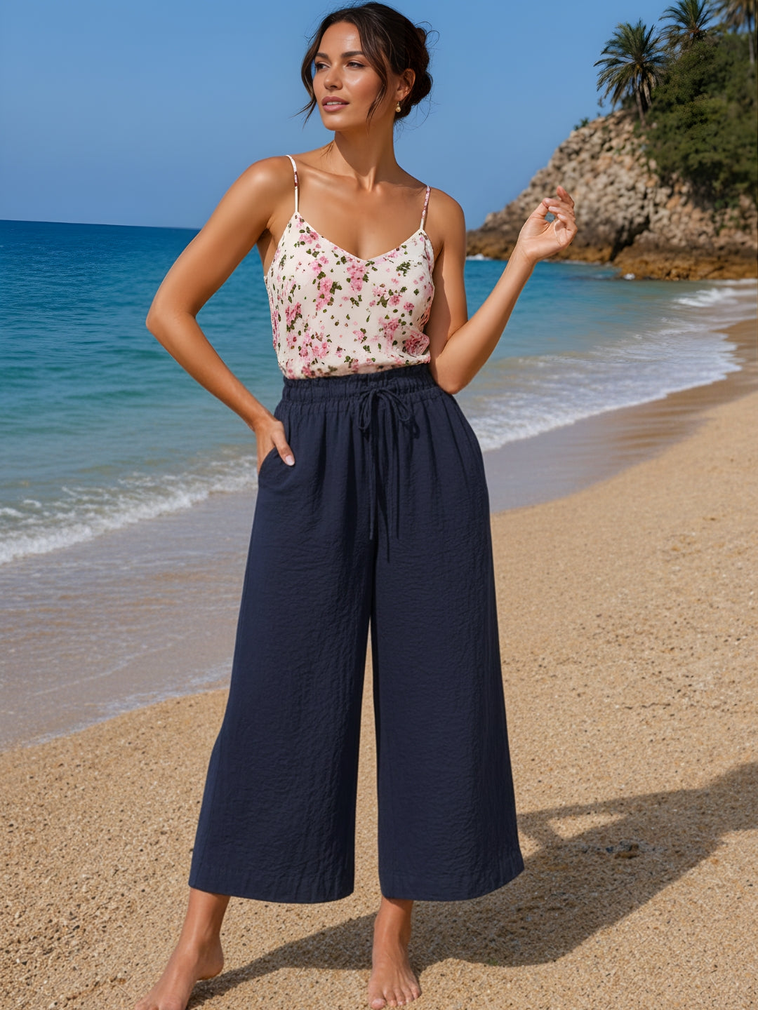 Cotton Nylon Wide Leg Trouser