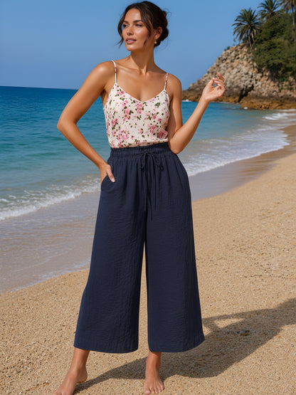 Cotton Nylon Wide Leg Trouser