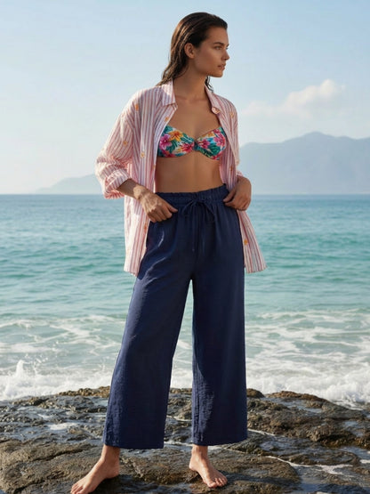 Cotton Nylon Wide Leg Trouser