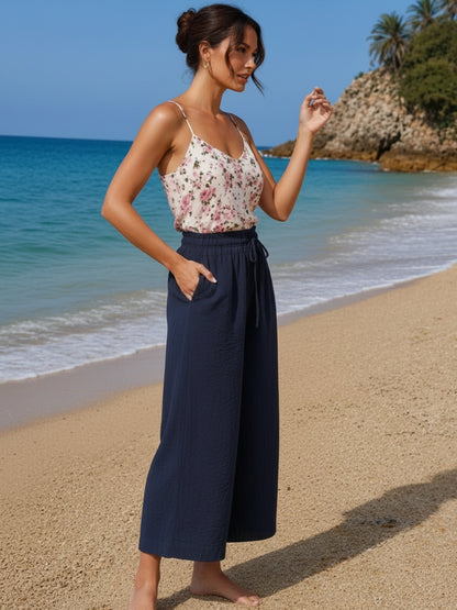 Cotton Nylon Wide Leg Trouser