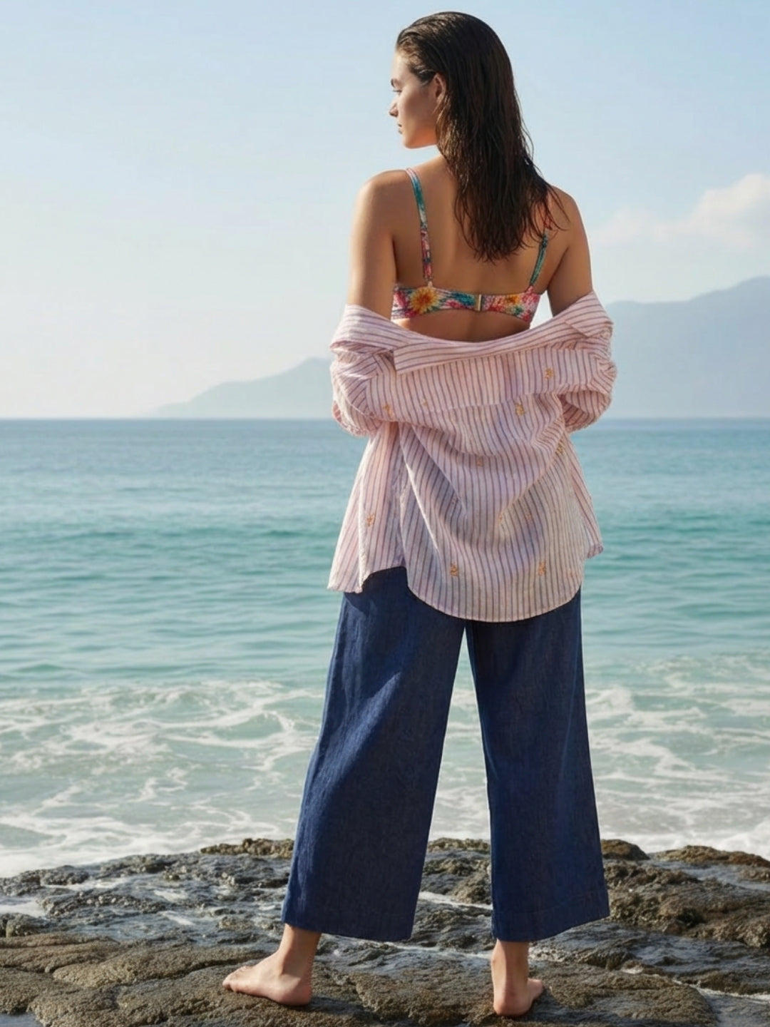 Cotton Nylon Wide Leg Trouser