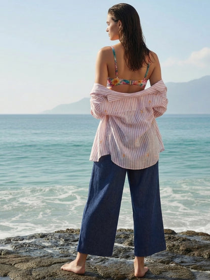 Cotton Nylon Wide Leg Trouser